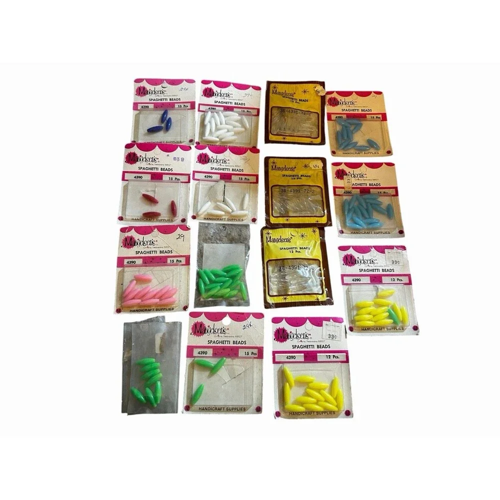 Vtg Lot of Spaghetti Beads Multicolor Mangelsen’s